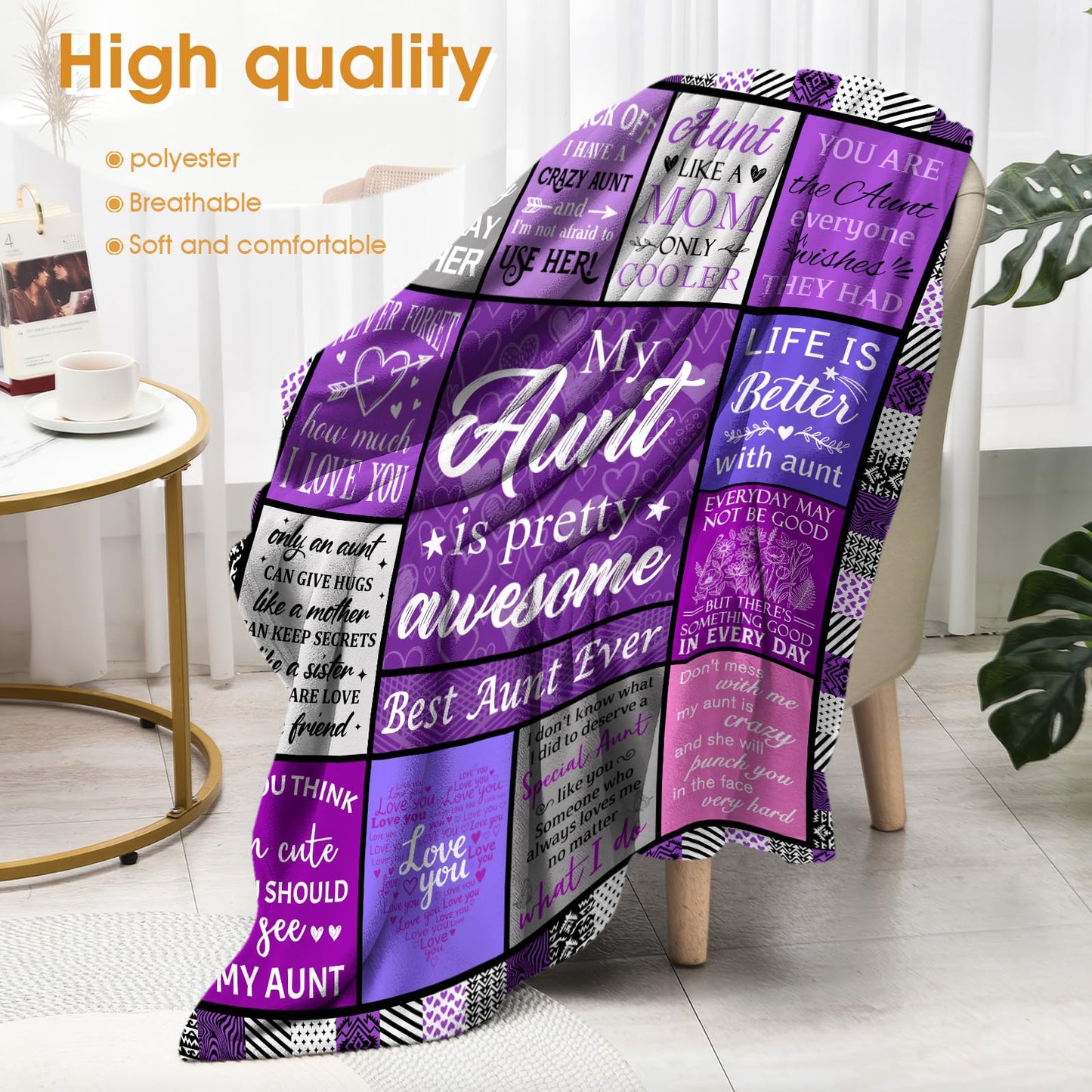 Hohoto Gift for Aunt, Auntie Gifts from Niece and Nephew, Throw Blanket for Birthday Mother's Day Christmas, Cozy Blanket for Couch Sofa Bed 50"x60"