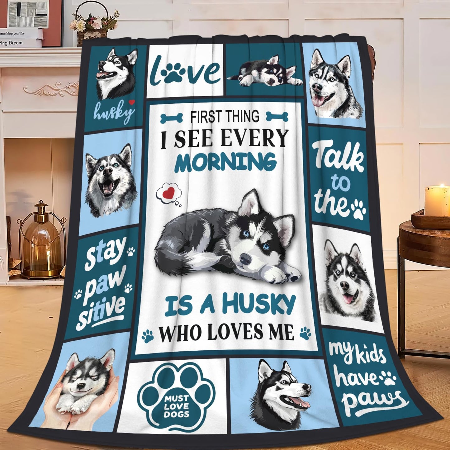 Lovira Siberian Husky Throw Blanket Dog Print Blankets Gifts for Couch Sofa Bed Stuff Decor Lightweight Soft Cozy Fleece Plush Warm Flannel Bedding for Lover Men Women 40"x50"