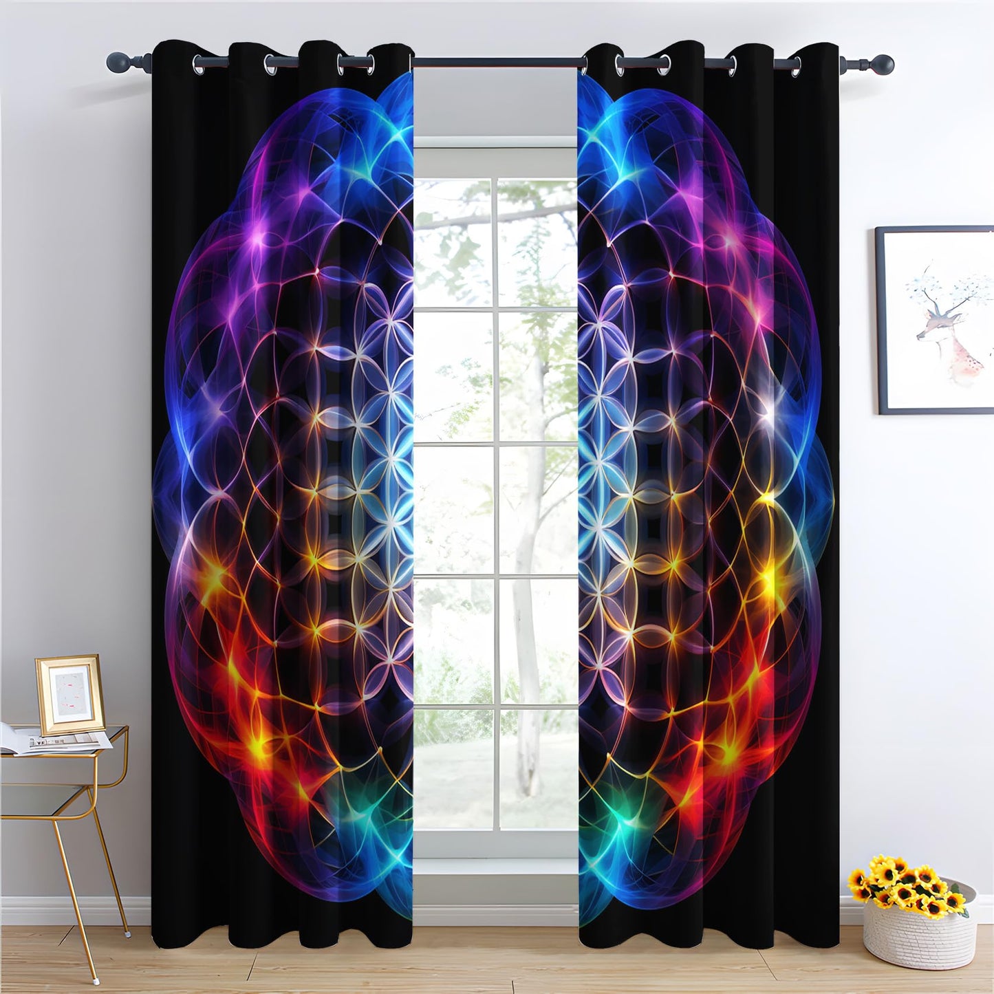Chakra Blackout Curtains for Bedroom Living Room, Mandala Curtains & Home Decor, Yoga Window Curtains, Thermal Room Darkening Grommet Drapes, 54 Inch Curtains 2 Panel Set