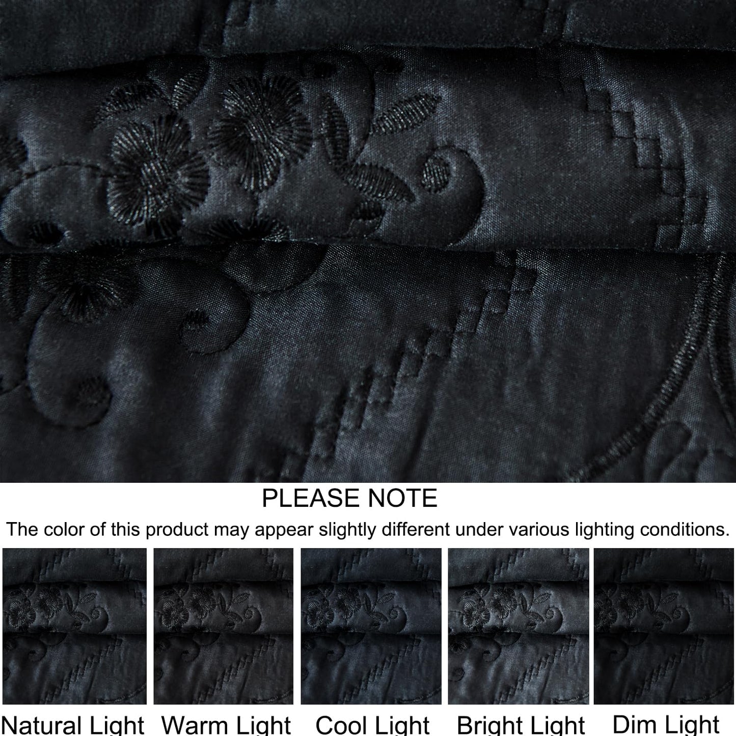 Cmfshape Floral Embroidery Quilt Set,3 Pieces Queen Quilt Bedding Set,Classic Diamond Pattern Quilts,Ultra Soft Lightweight Reversible Bedspread Coverlets for All Season(Black,90"x90")