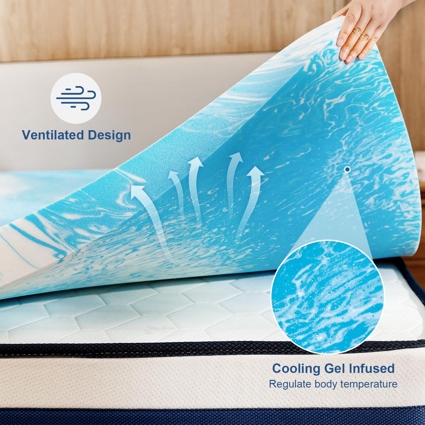Bynex 2 Inch Gel Memory Foam Mattress Topper, King Size Cooling Bed Topper for Back Pain & Pressure Relief