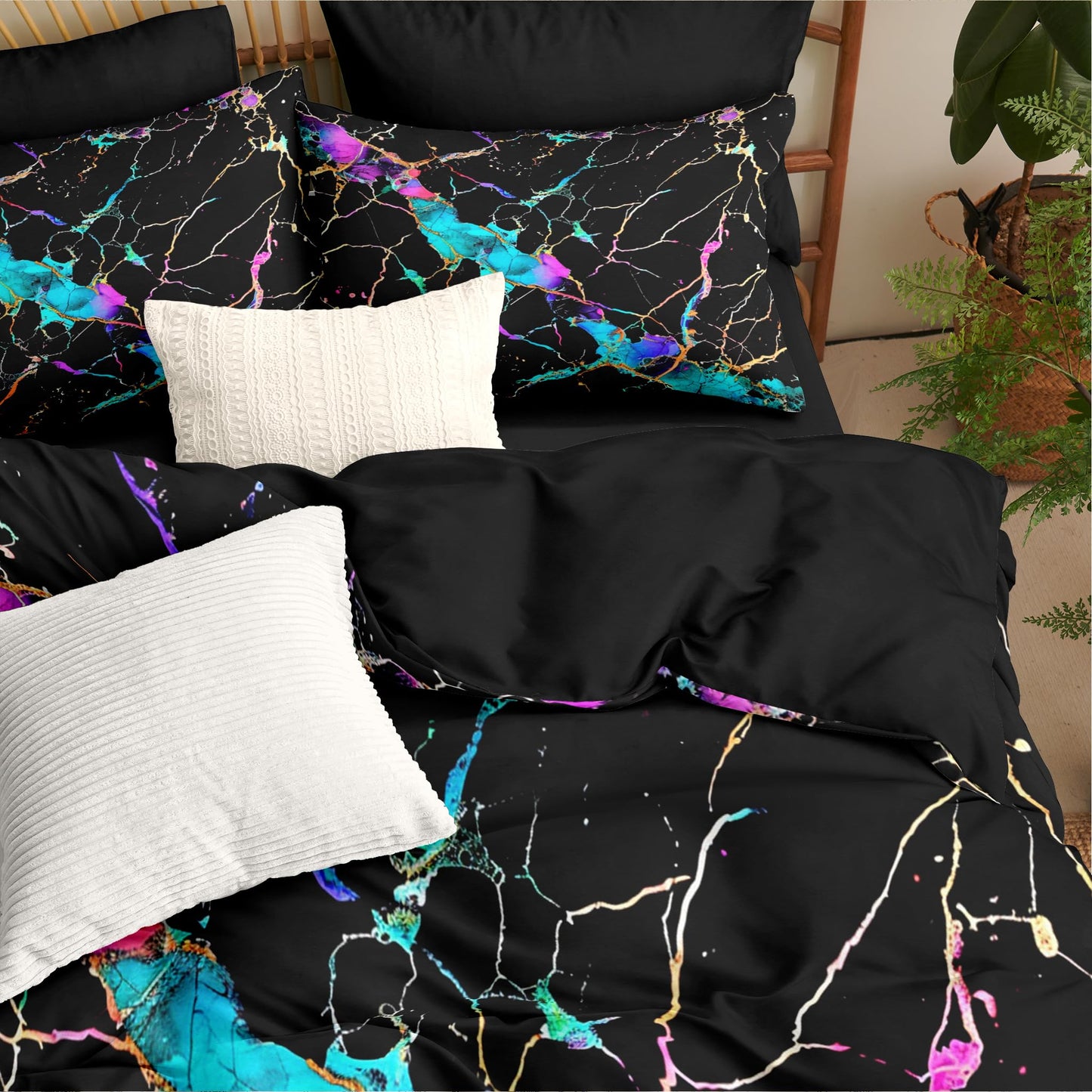 CCoutueChen Black Marble Comforter Set, Queen Size