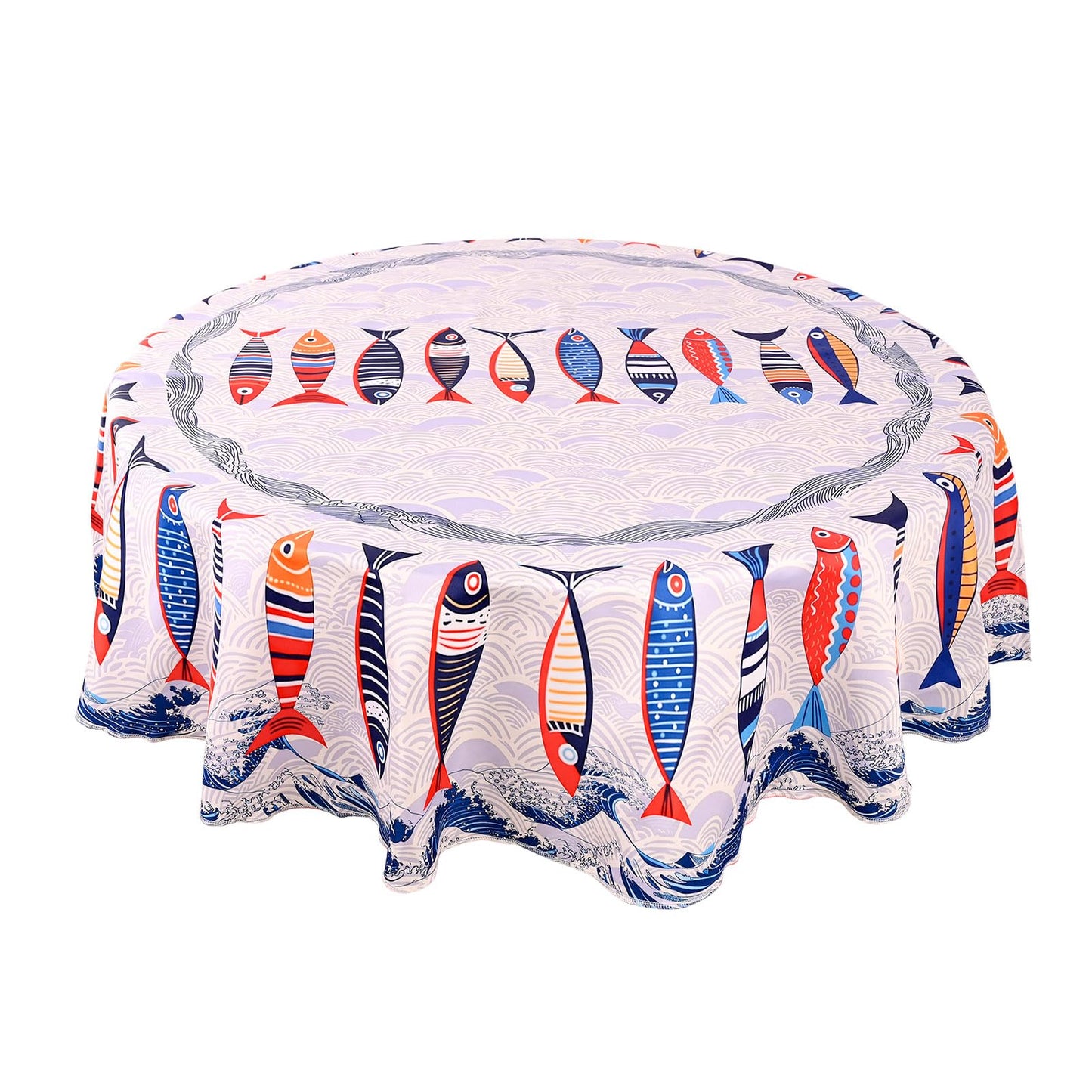 juniissl Fish Tablecloth Washable Round Table Cover for Kitchen Dining Decoration 60 Inch