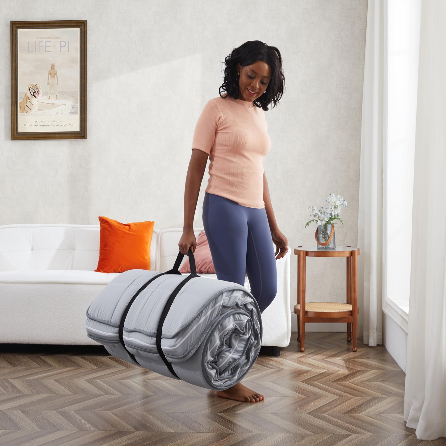 Jamdok 4Inch Cot Mattress Topper,Small Single Gel Infused Memory Foam,Machine Washable Pillow Top Cover,Roll Up Floors Mat,Portable Folding Sleep Pad(72 X 24“)