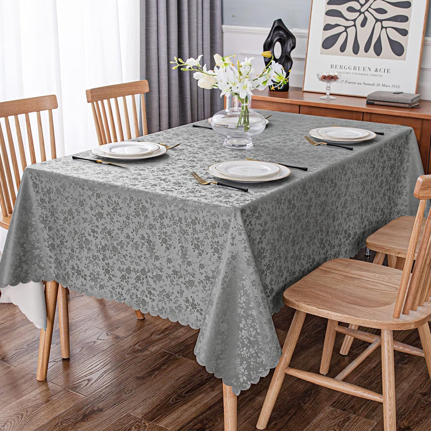 Smiry Rectangle Table Cloth, Waterproof Heavy Duty Vinyl Tablecloths, Wipeable Washable Table Cover for Kitchen and Dining Room (Grey, 60" X 140")