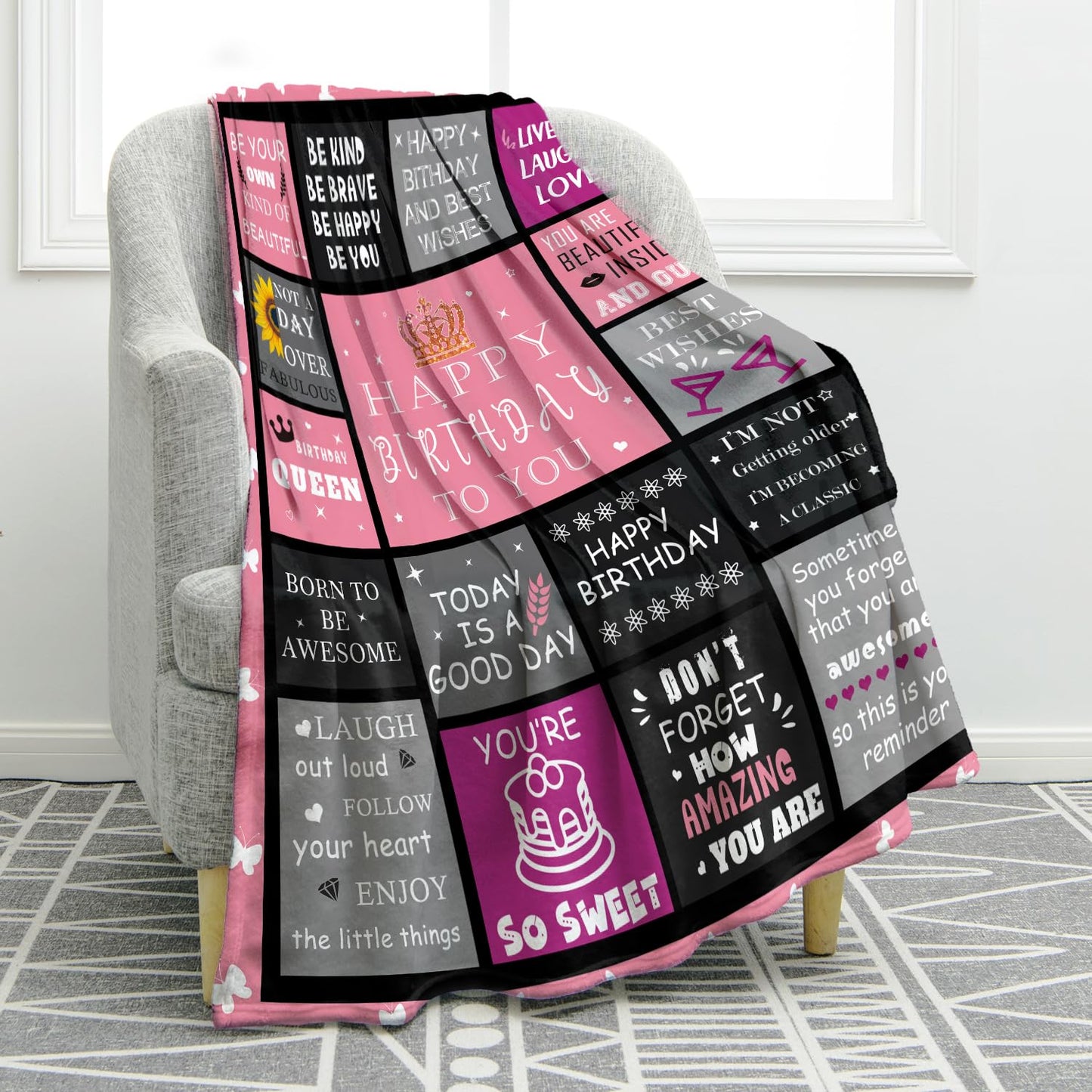 Jekeno Birthday Gifts for Women Girls, Happy Birthday Blanket Gifts for Teens Girls, Inspirational Gift for Her, Soft Throw Blanket Gifts Idea 50"x60"