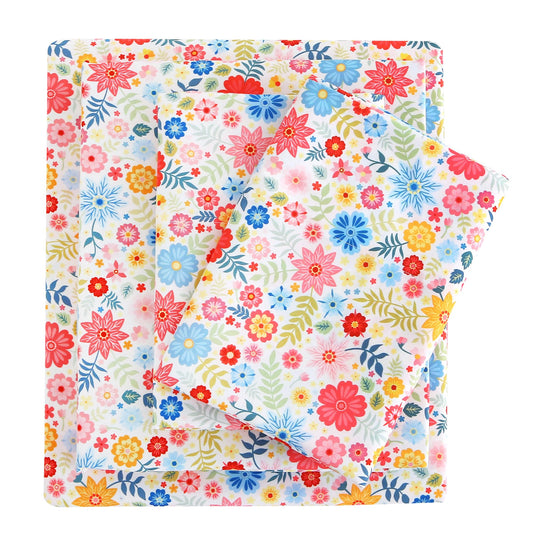 Mooreeke Cozy Floral Microfiber Printed Floral Queen Sheet Set - Soft & Breathable Colorful Flower Custers Bed Sheets with Extra Deep Pocket - Non-Slip Fitted Design - Colorful Flower Pattern - Queen
