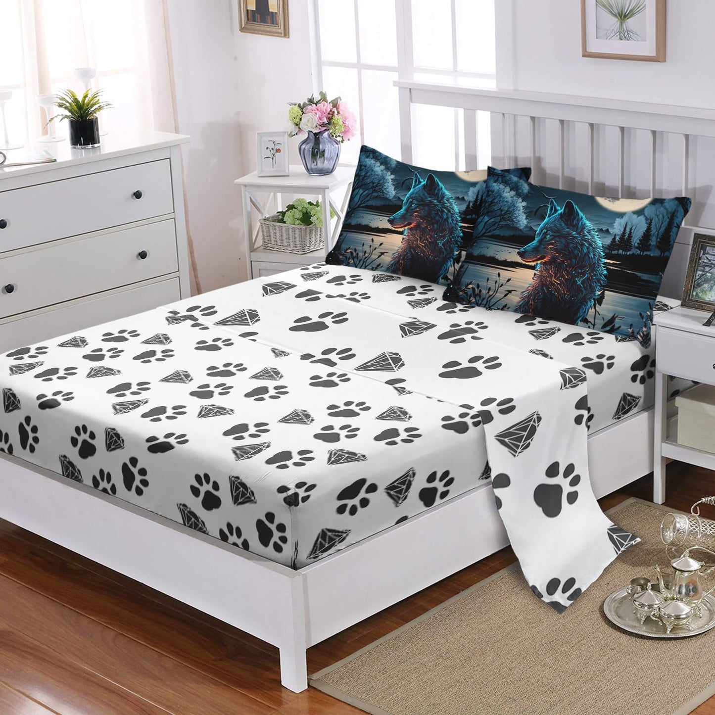 AILONEN Boys Wolf Comforter Set Twin Size,7-Piece Soft Bed in a Bag,Safari Animal Wolf Comforter & Fitted Sheet & Flat Sheet & 2 Pillowcases,2 Pillow Shams for Room