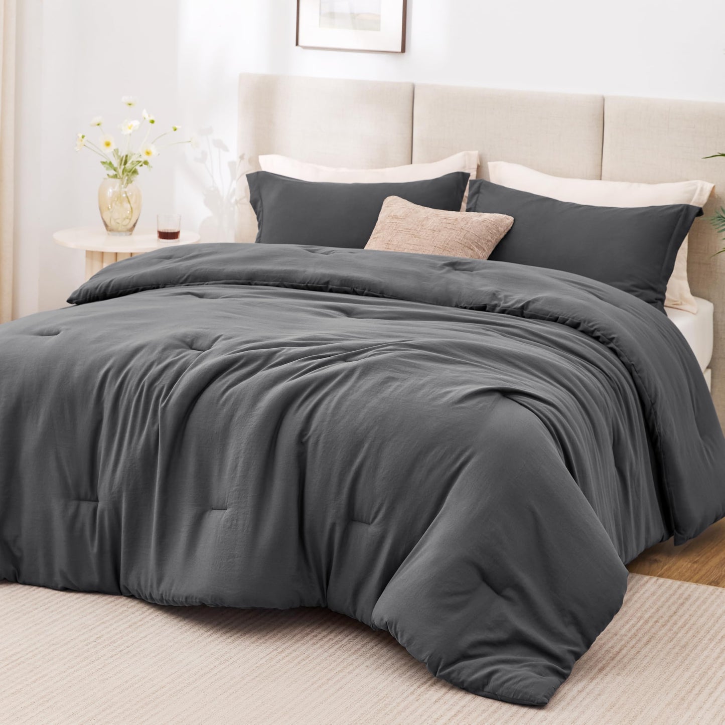 Love's cabin Dark Grey Twin/Twin XL Comforter Set, 2-Piece Prewashed Bed Set with 1 Comforter (66 x 90 in) & 1 Pillowcase, Lightweight & Breathable for All Seasons