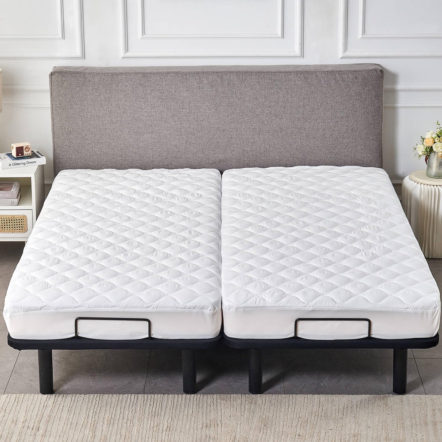 Waterproof Quilted Split King Mattress Protector Pad for Adjustable Bed Noiseless Fitted Mattress Cover Soft Padded Topper with Up to 16 Deep Pocket