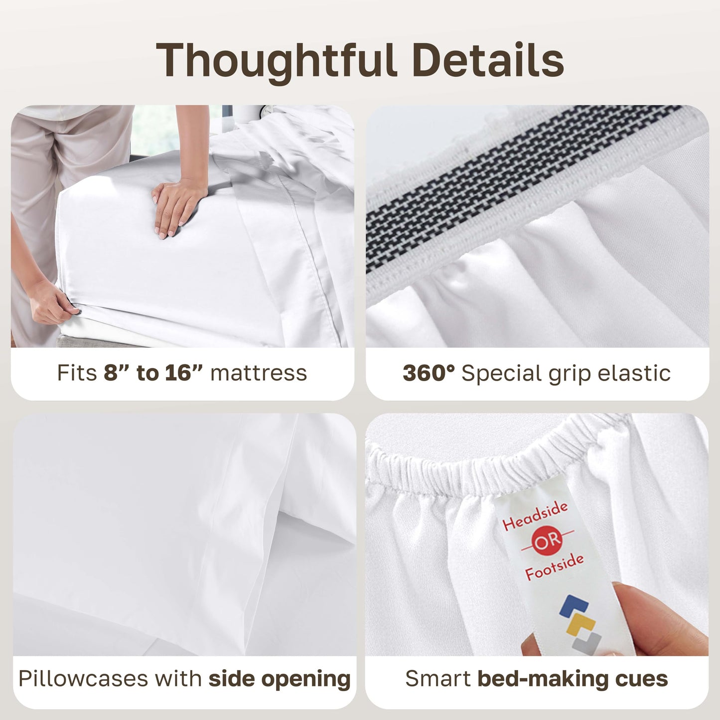 California Design Den King Size Sheets Set - 1000 Thread Count Sateen, Thick and Natural 100% Cotton King Bed Sheets, Deep Pockets, Durable Bedding Set - White