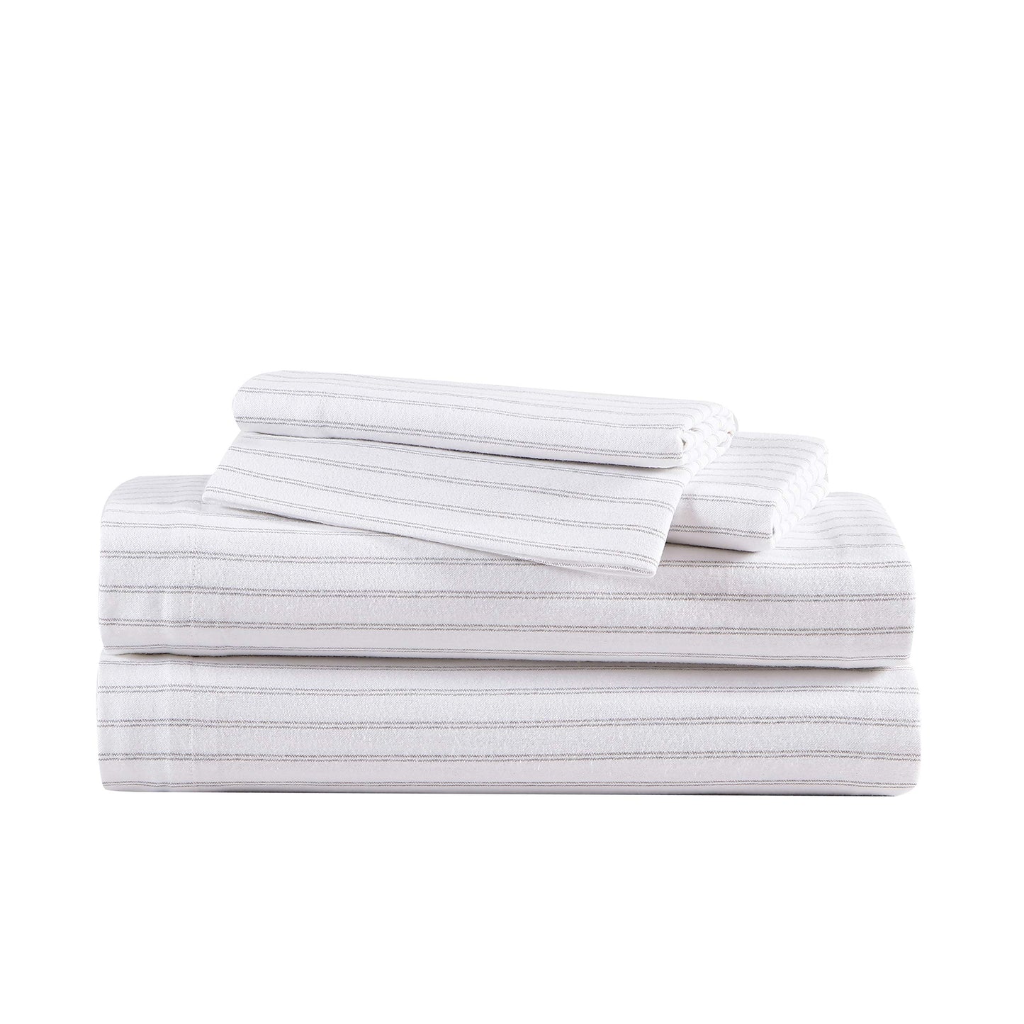 Eddie Bauer - Flannel Sheets King Size, Anti-Pilling & Wrinkle Resistant Cotton, Touchably Soft for All-Season Comfort - Bed Sheets with Matching Pillowcases & Fitted Sheet (Trail Stripe Grey)