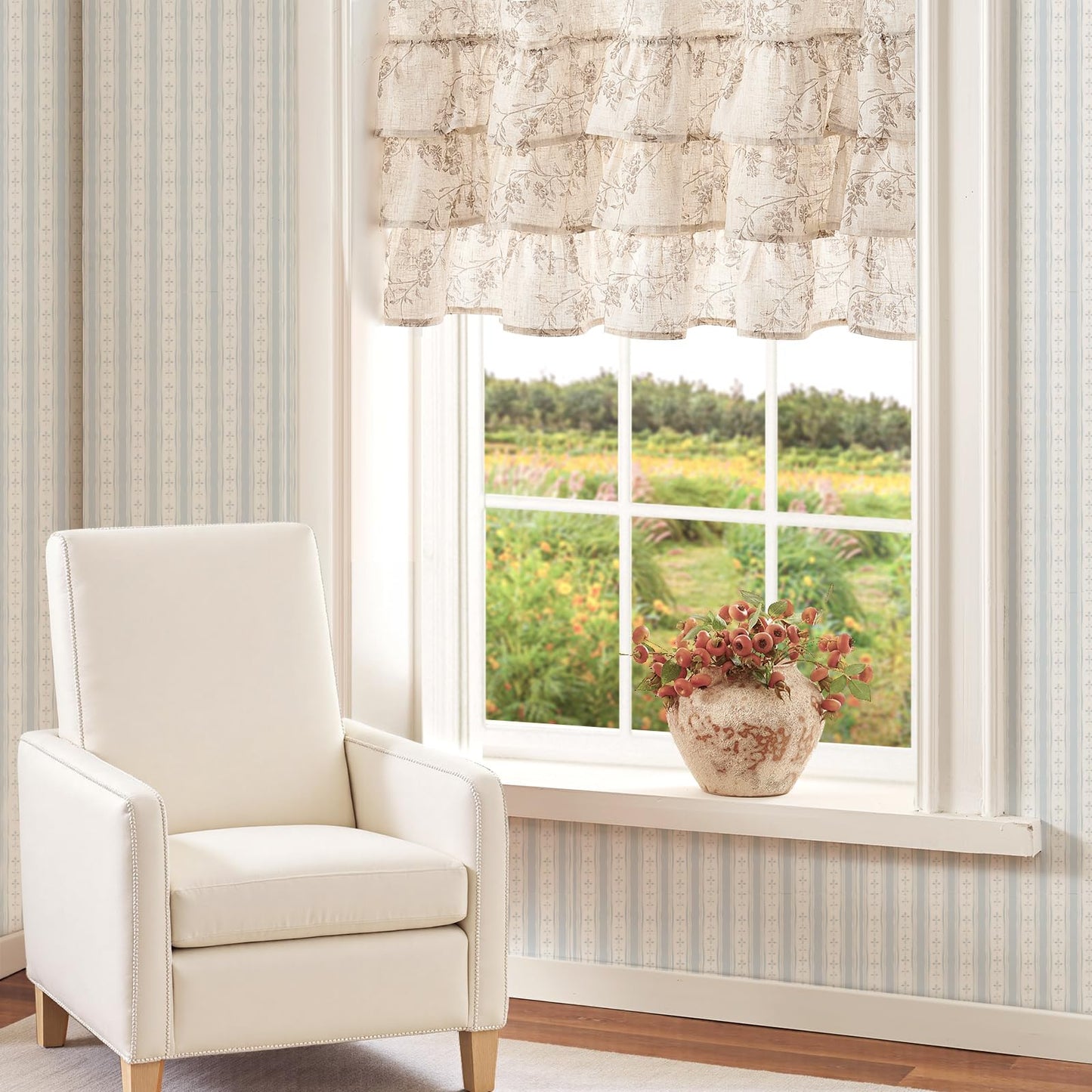jinchan Ruffled Floral Valance Curtain Shabbychic Linen Window Valance 18 Inch Farmhouse Rustic Window Treatment for Kitchen Bedroom Living Room Rod Pocket 1 Panel Taupe on Linen