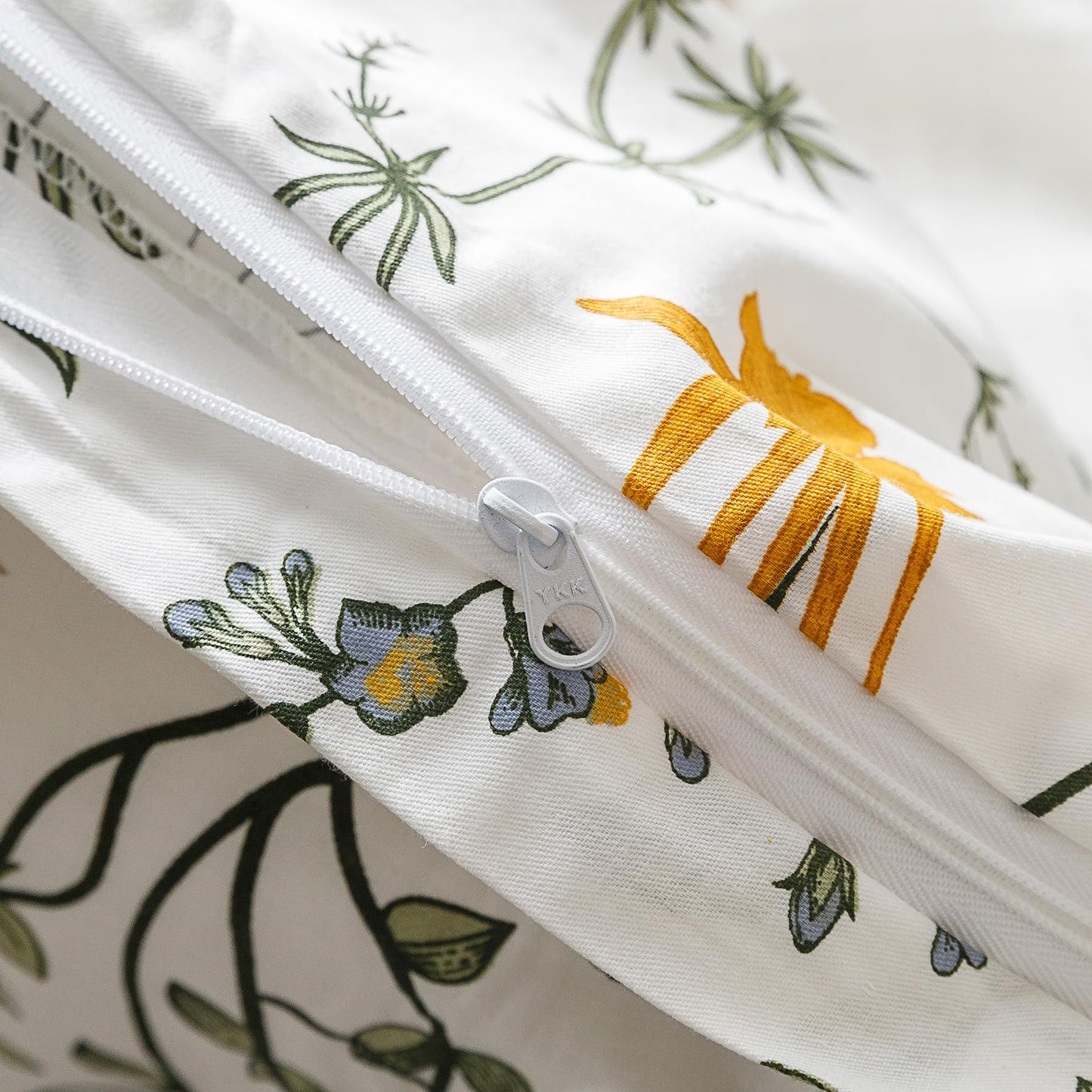 SUSYBAO Green Yellow Botanical Duvet Cover Queen 100% Cotton 3 Pcs Set 1 Garden White Dandelion Flower Duvet Cover with Zipper Ties 2 Pillowcases Sage Blue Floral Bedding Set Soft