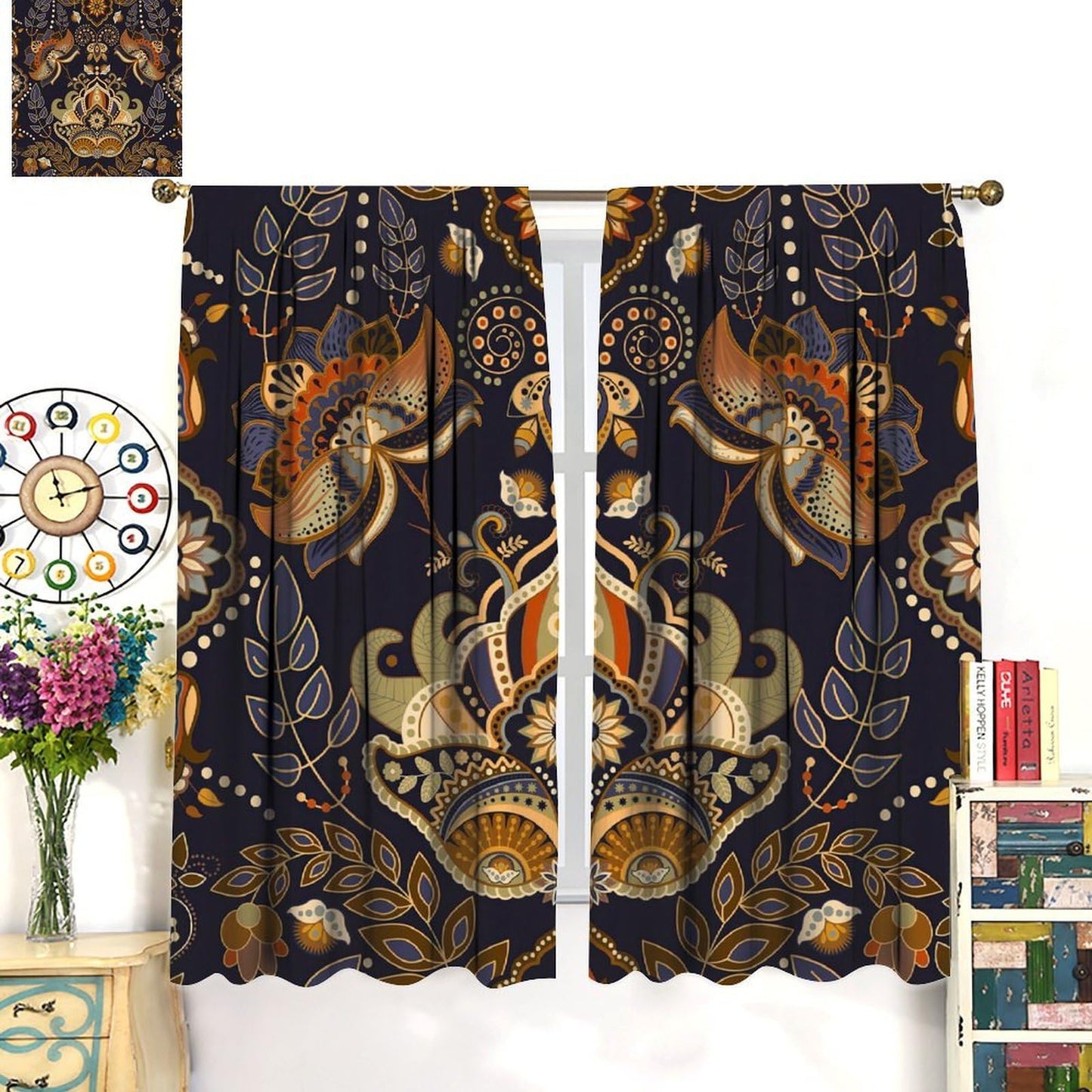 AuiMzoo Bohemian Printed Curtains, Tribal Abstract Floral and Botanical Pattern Window Treatments, Blackout Curtains for Bedrooms, Living Rooms, Kitchens Offices42X45 Inch