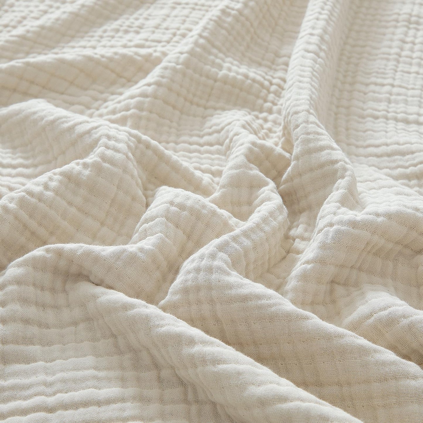 PHF 100% Cotton Muslin Throw Blanket 50" x 60", 4-Layer Lightweight and Breathable Blanket, Luxuriously Soft Gauze Throws for Couch Bed Sofa, Ideal Gift Choice, Oat Milk