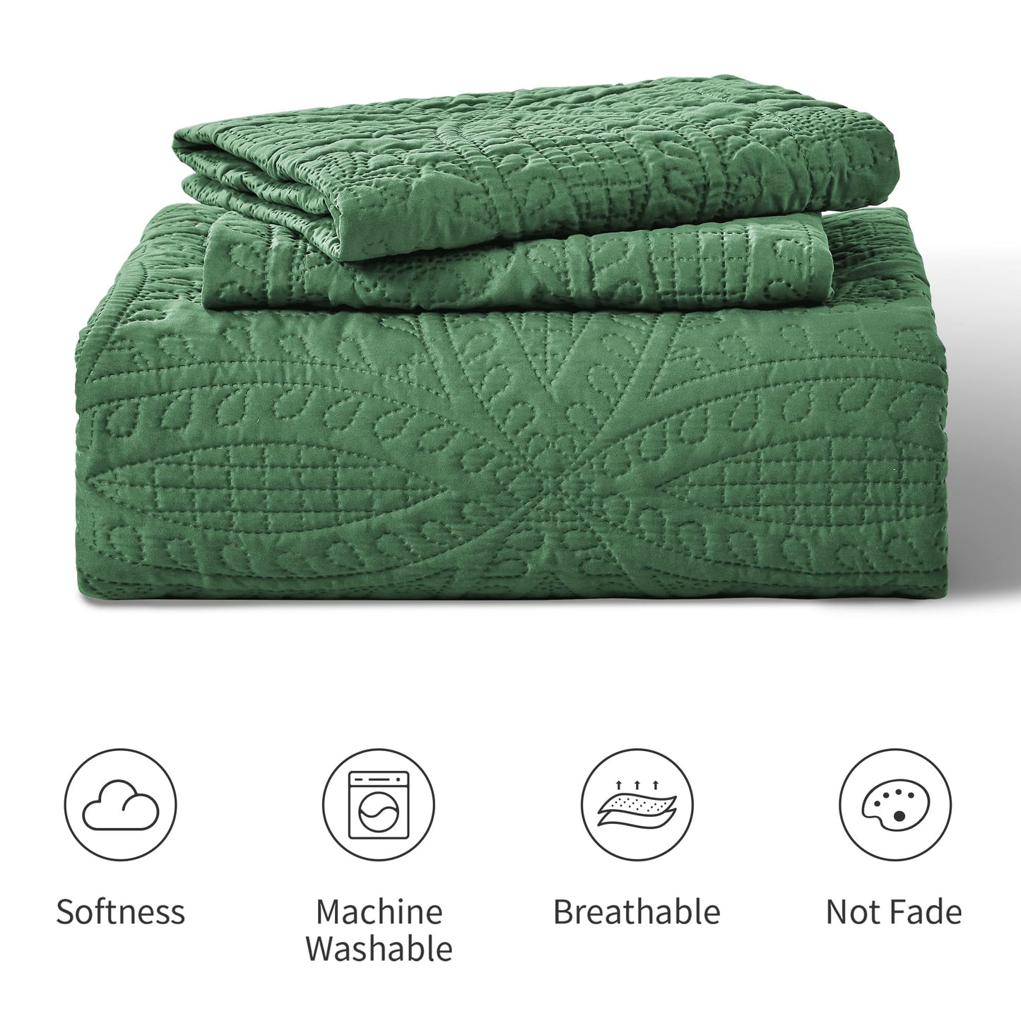 Love's cabin California King Size Quilt Set Dark Green Bedspreads - Soft Summer Lightweight Bedspread Comforter - Modern Coin Pattern Coverlet for All Season - 3 Pieces (1 Quilt, 2 Pillow Shams)