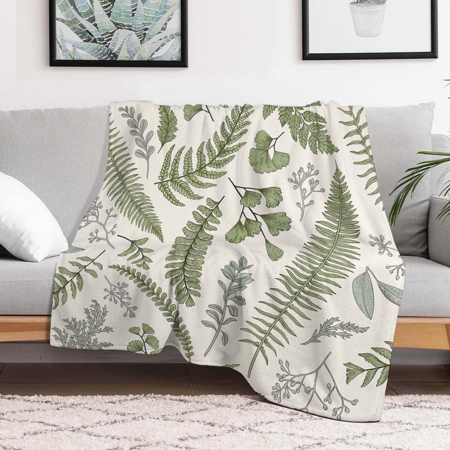 Throw Blanket 50x60 Inch,Fern Vintage Herb Leaf Plant Cozy Soft Lightweight Fuzzy Flannel Blanket 60x50 Inch Suitable for Couch Bed Sofa Living Room in All Seasons