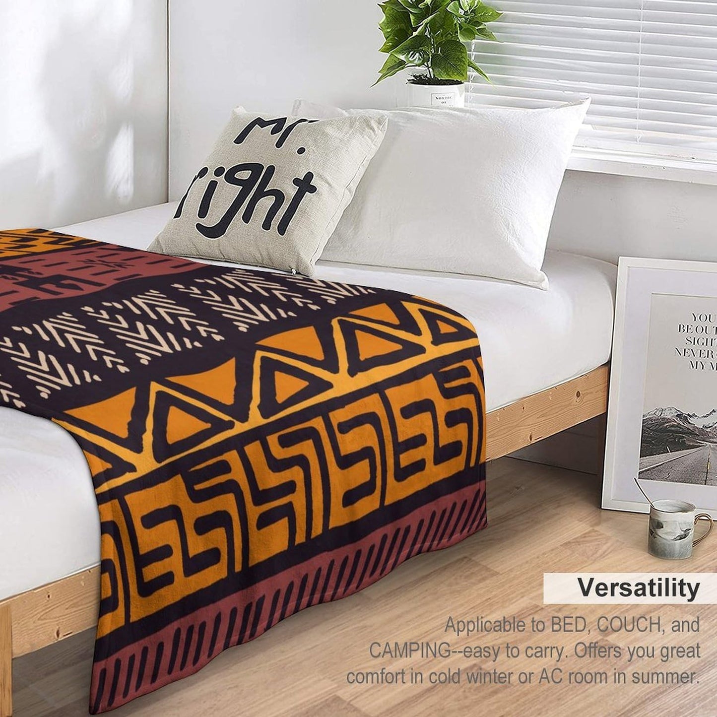 ZhiRain African Tribal Throw Blanket African Mud Cloth Pattern Abstract Geometric Ethnic Traditional Blanket for Sofa Bed Couch Chair Or Dorm 50"x60"
