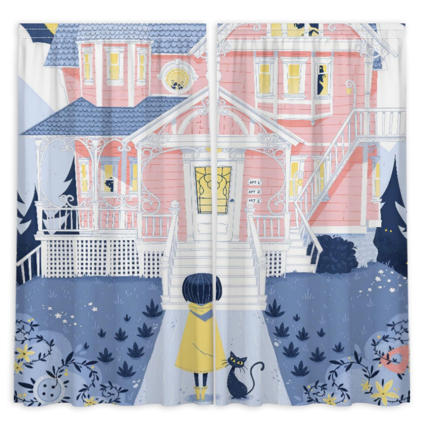 Funnytree Mysterious Girl Window Curtains Button Princess Drapes Bedroom Home Room Decor Durable Fabric Machine Washable 82" X 84" SC00214-013