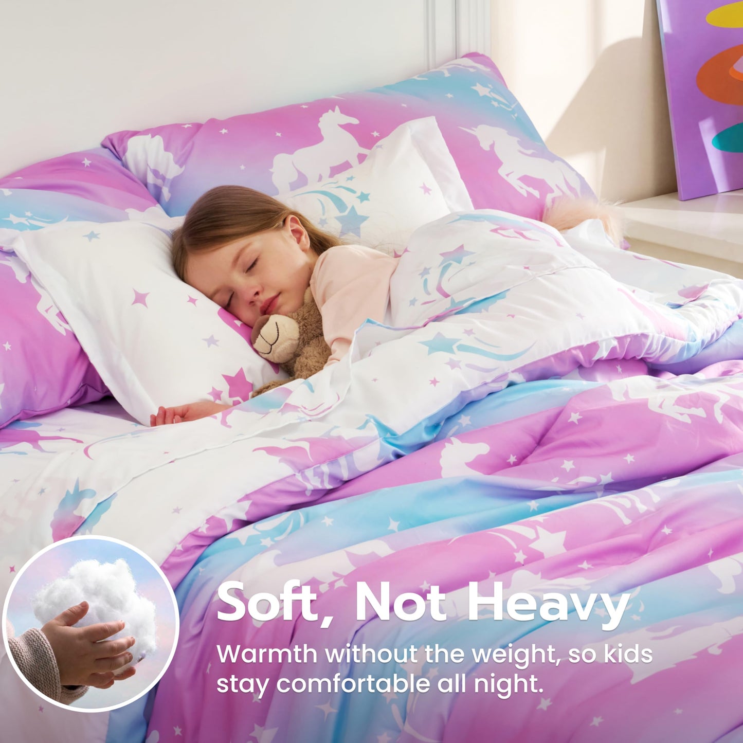 Joiedomi Kid Twin Comforter Set 5 Piece Dream Unicorn Bedding Set for Boys Girls Super Soft Microfiber Bed in a Bag with Comforter Sheets Pillowcase Sham