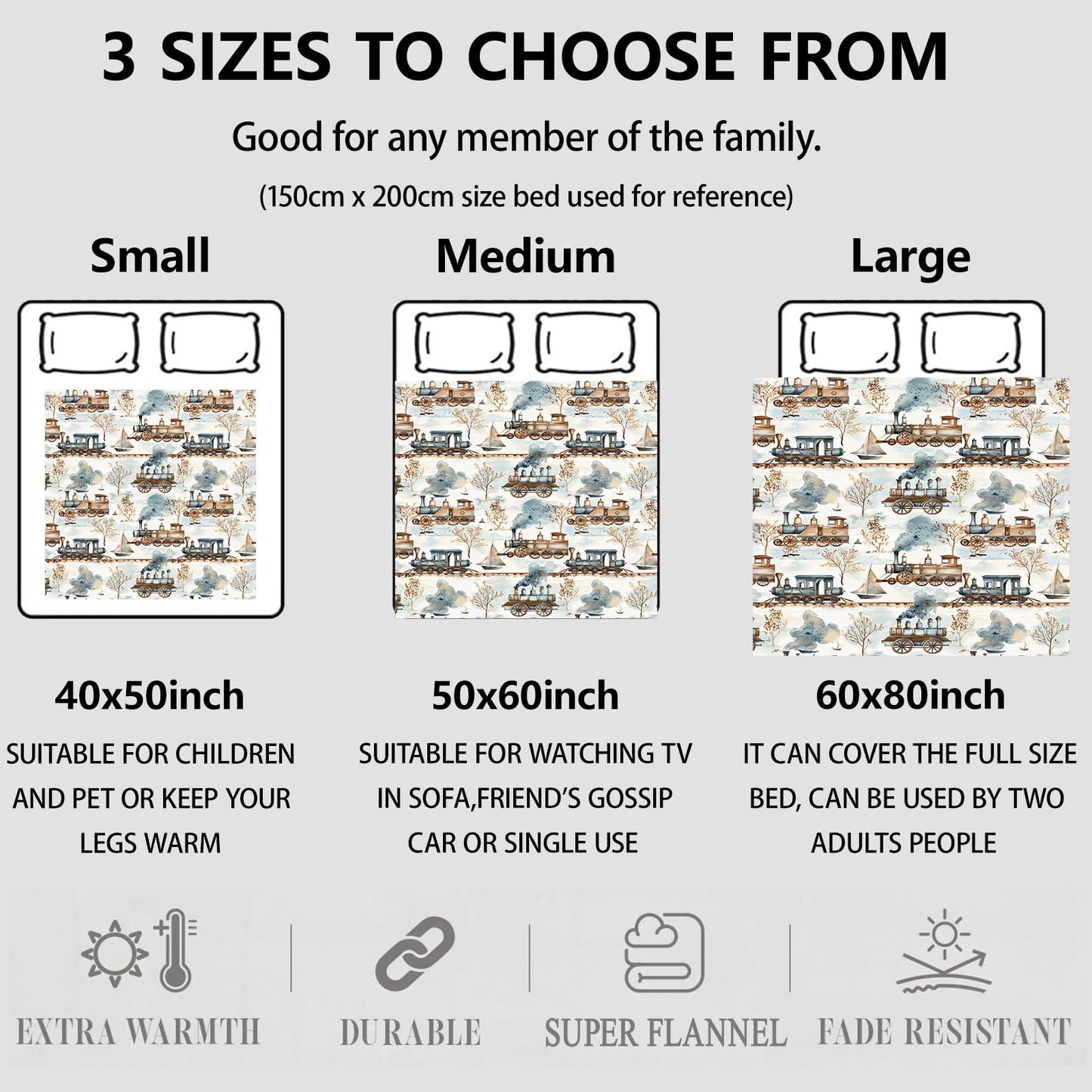 Aonimonis Rustic Train Throw Blanket Gifts for Women Adults Girls, Soft Fuzzy Warm Cozy Flannel Blankets for Bedroom, Travel, Couch, Home Decor 50x60 in
