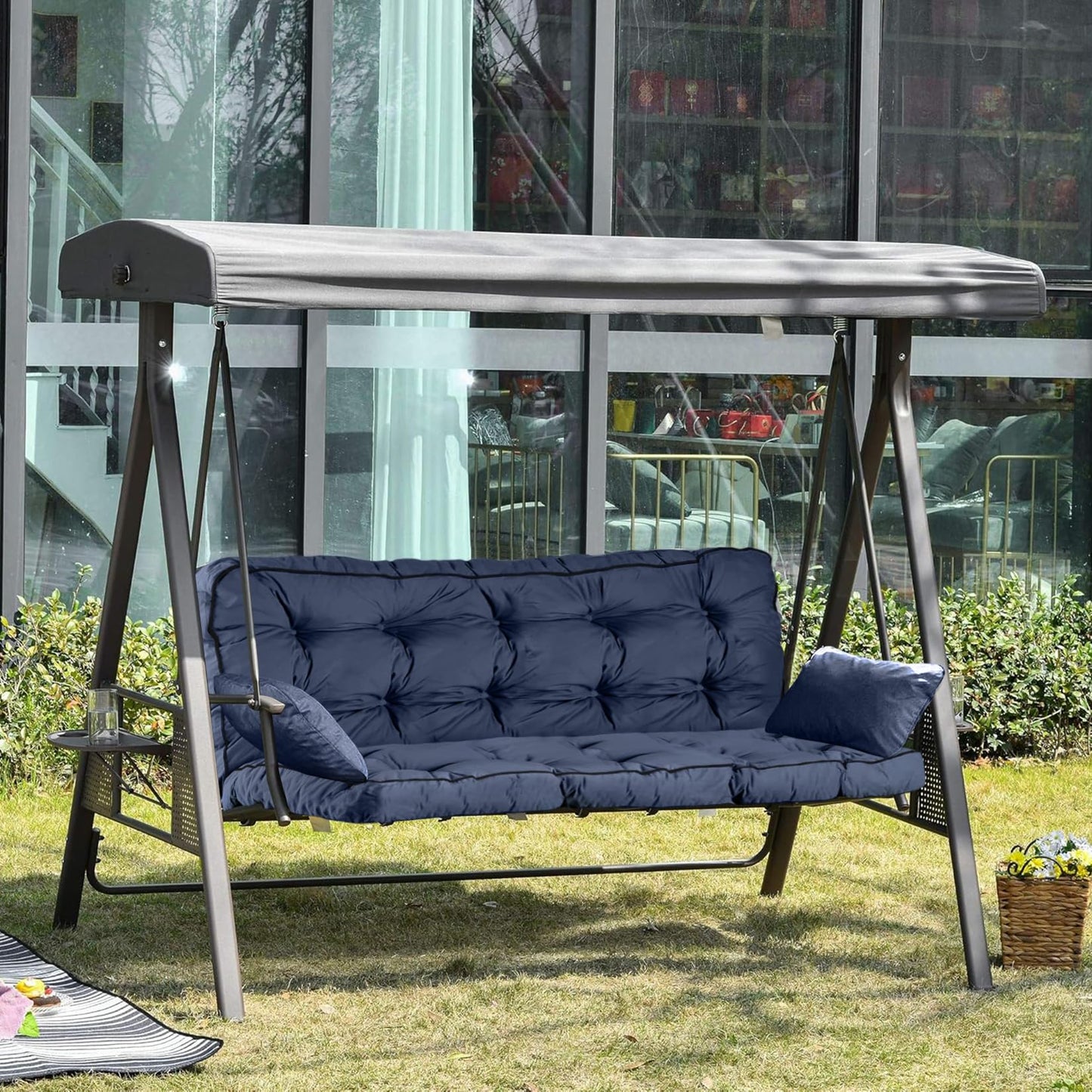 Yehotty Outdoor Swing Cushions Waterproof, Thicken Porch Swing Cushion Replacement, 55 Inch Bench Seat Cushions for Garden Furniture Pad (Navy Blue, 40X55 inch)