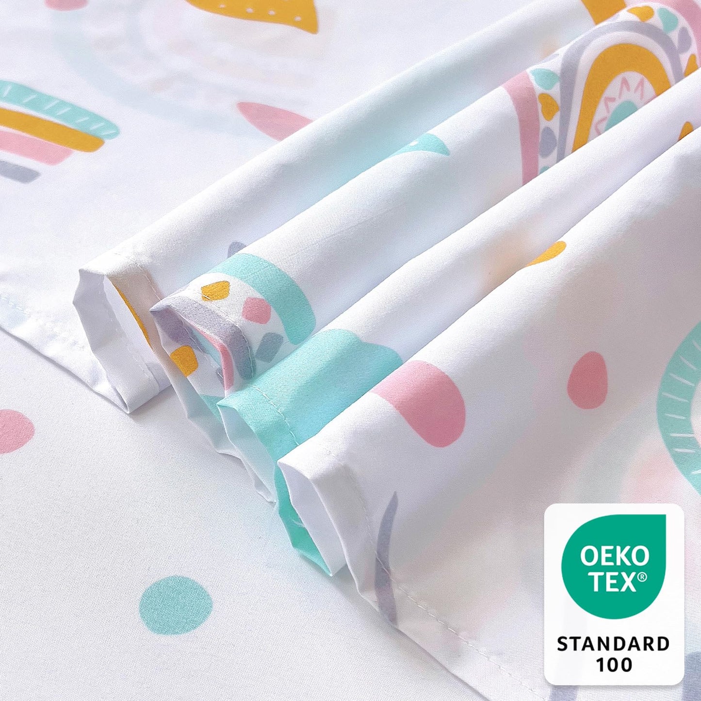 Homilay Full Sheet Set Kids - Sky Blue 4 Pieces Soft Microfiber Cartoon Style Bedsheets for Boys Girls Teens, Oeko TEX Breathable 15 Inch Deep Pocket Sheets(Rainbow)
