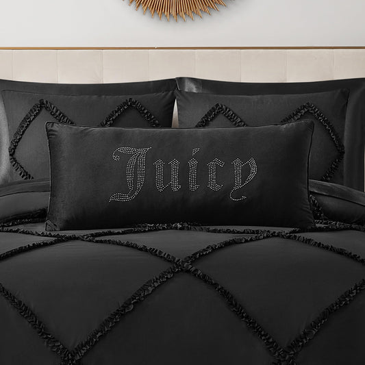 Juicy Couture Silver Rhinestone Decorative Pillow - Premium Throw Pillow - Living Room and Bedroom Décor - Hannah 16" x 36", Black Velvet