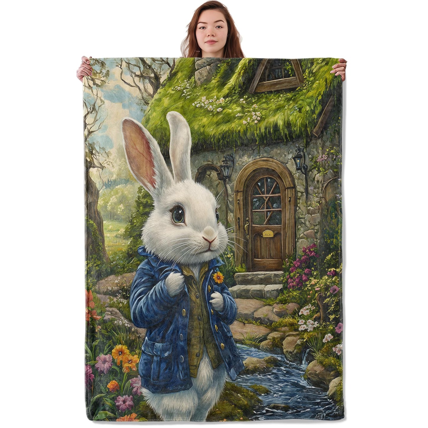 UNDAHIS Adorable Bunny Blanket, Soft Warm Cozy Rabbit Throw Blanket Gifts for Adults Kids Women, Lightweight Fuzzy Comfy Flannel Blankets for Couch, Travel, Bed, Home Decor 60×50 Inch