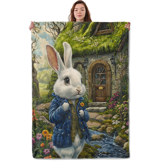 UNDAHIS Adorable Bunny Blanket, Soft Warm Cozy Rabbit Throw Blanket Gifts for Adults Kids Women, Lightweight Fuzzy Comfy Flannel Blankets for Couch, Travel, Bed, Home Decor 60×50 Inch