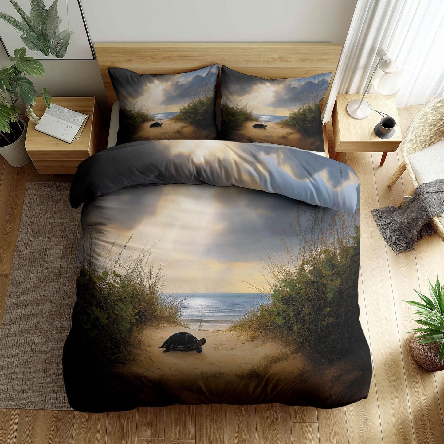 Super Soft Realistic Style Duvet Cover Set Twin Size, Nature Africa Turtles Bedding for Kids Boys Girls Teens - Breathable and Anti-Allergic Soft Comforter Cover 2 Pillow Shams