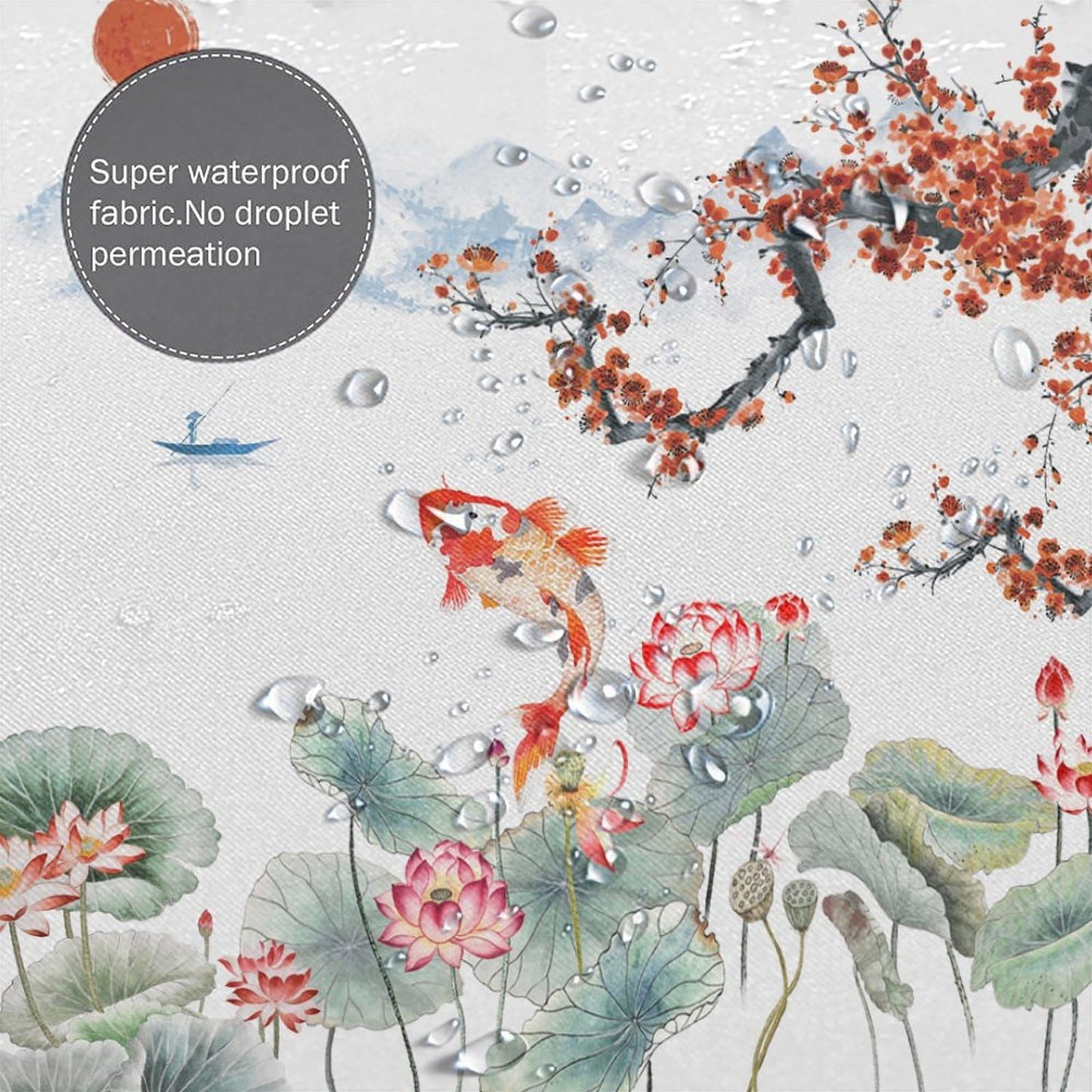 DDCBNS Japanese Koi Fish Shower Curtain,Spring Nature Landscape Cherry Blossoms Floral Print Shower Curtain for Bathroom Decor Asia Oriental Theme Fabric Waterproof Upholstery Hook 66x72inch