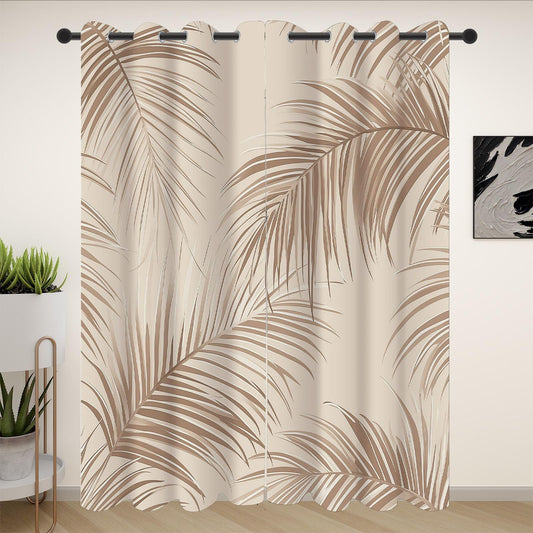 Lkobhhs Tropical Palm Leaves Blackout Curtains for Bedroom, Plant Leaf Pattern Grommets Curtains Room Darkening Soundproof Thermal Insulated, Brown Drapes 28" W x 63" L 2 Panels Set