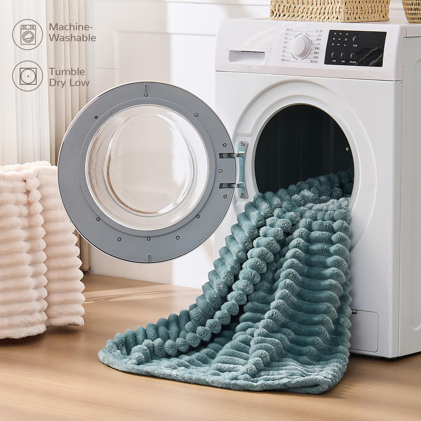 SUPRYNEX Dusty Blue Striped Throw Blanket, 330GSM Soft Plush Fleece Blanket for Couch Sofa Travel, Decorative Cozy Giftable Home Blanket, 50x70 Inches