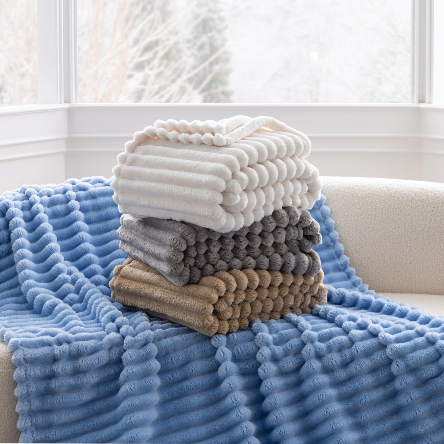 Berkshire Ribbed VelvetLoft® Throw – 330gsm Medium Weight Plush, Extra Soft & Warm Plush Throw Blanket for Bedroom, Couch, Travel – Durable & Easy Care(Stormy Weather, Throw Size 50" x 60")