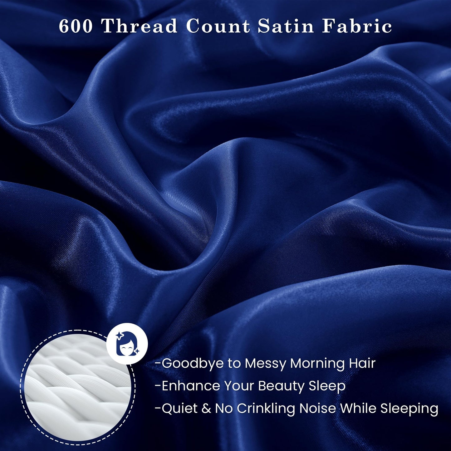 lasoftan Silk Satin Sheets Queen, Silky Fitted Bed Sheets with 15" Deep Pocket and Non-Slip Corner Straps, Luxury Hotel Satin Bed Sheets, Navy Blue Cooling Sheets & Pillowcase Set