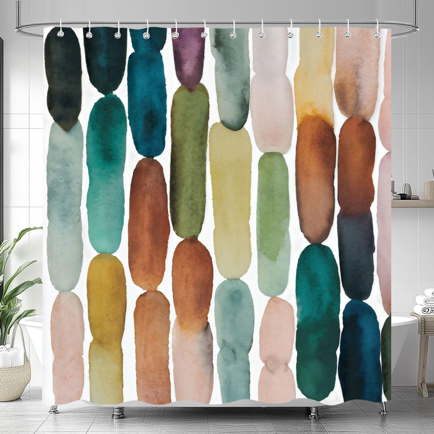 Yuphive Colorful Mid Century Modern Shower Curtain, Boho Abstract Geometric Retro Art Shower Curtains for Bathroom, Rainbow Unique Cute Pattern Polyester Fabric Bathroom Set 12 Hooks 72X72IN