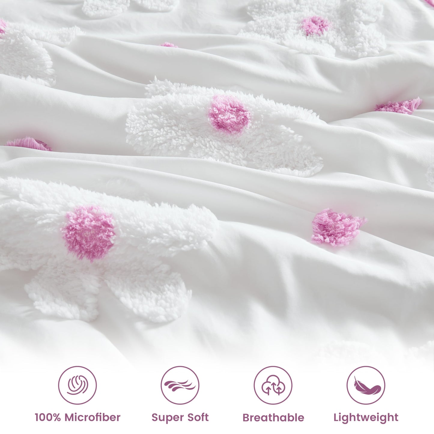 CotComf Twin Comforter Set for Girls 2 Pieces Tufted Daisies Flowers Soft Pink Floral Twin Size Bedding Set Bed in A Bag Cute Comforter Set for Kids, Lightweight Bed Set for Kids Teen Girls Women