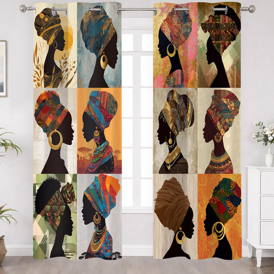 African Curtains Black Woman Patchwork Blackout Curtains 42x84 Inch
