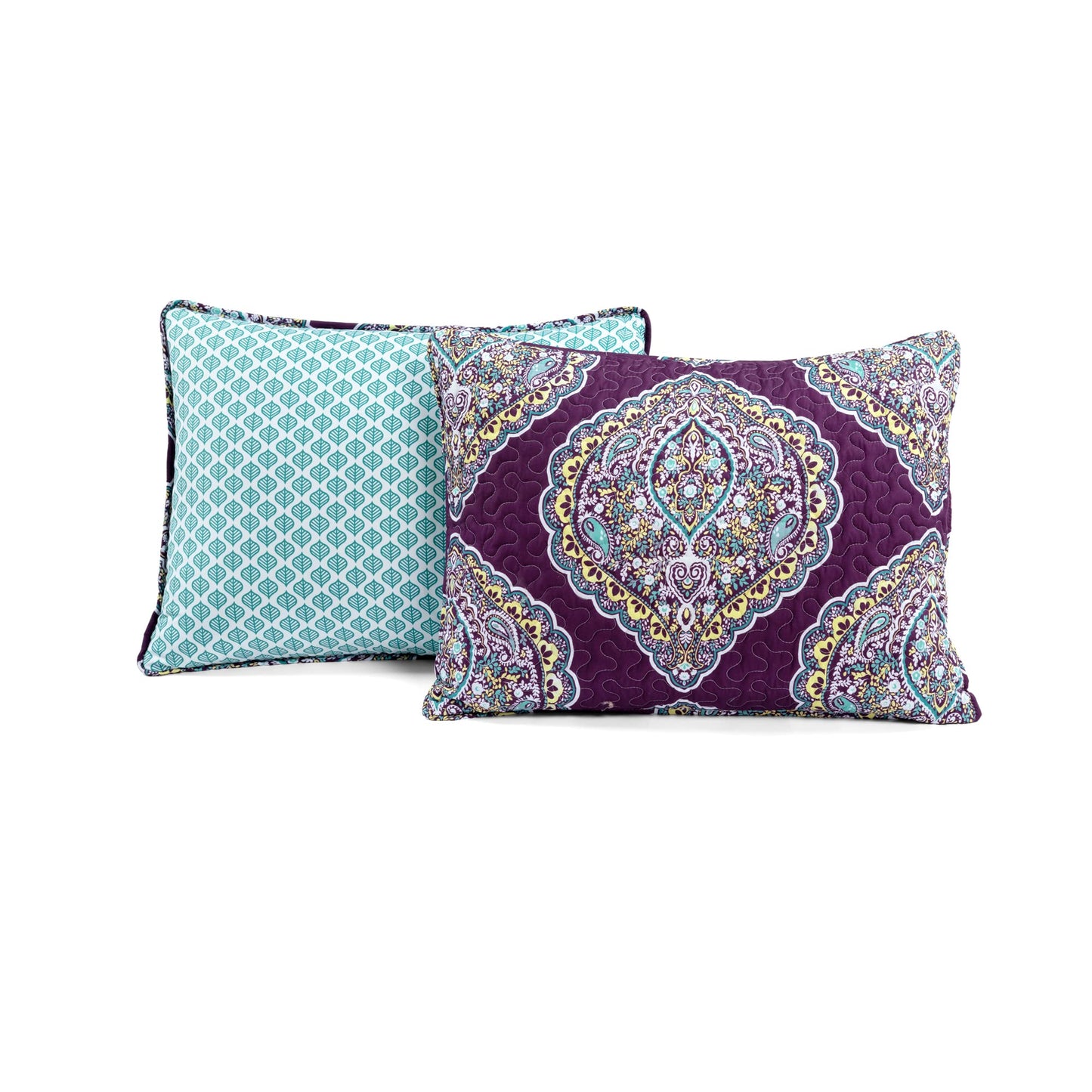 Lush Decor Harley Reversible King Queen Size 5 Piece Set Purple & Turquoise - Boho Bedding Set King Quilt - Purple Quilts - Boho Bedroom Decor