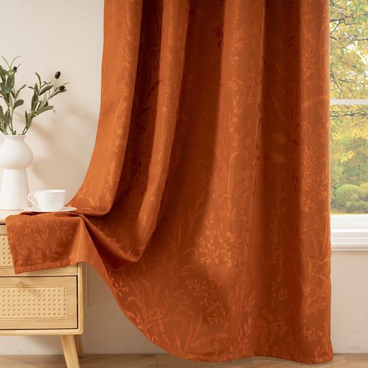 ColorBird Burnt Orange Curtains 100% Blackout Curtain & Drapes Thermal Insulated 84 Inches Long Floral Boho Rustic Window Treatment for Bedroom Room Decor Living Dining Room
