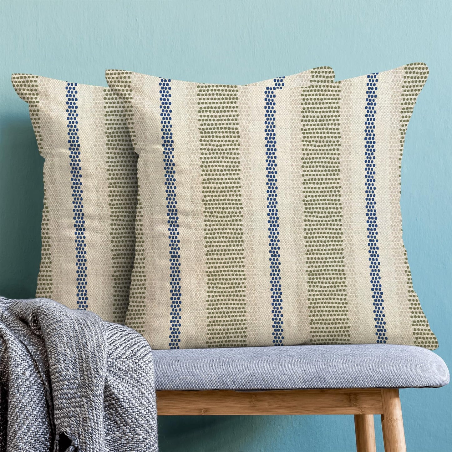 Yxuiyal Boho Pillow Covers 18x18 Set of 2 Sage Green Blue Abstract Throw Pillow Covers Outdoor Decorations Modern Minimalism Decorative Pillowcase Farmhouse Linen Cushion Case for Sofa Couch