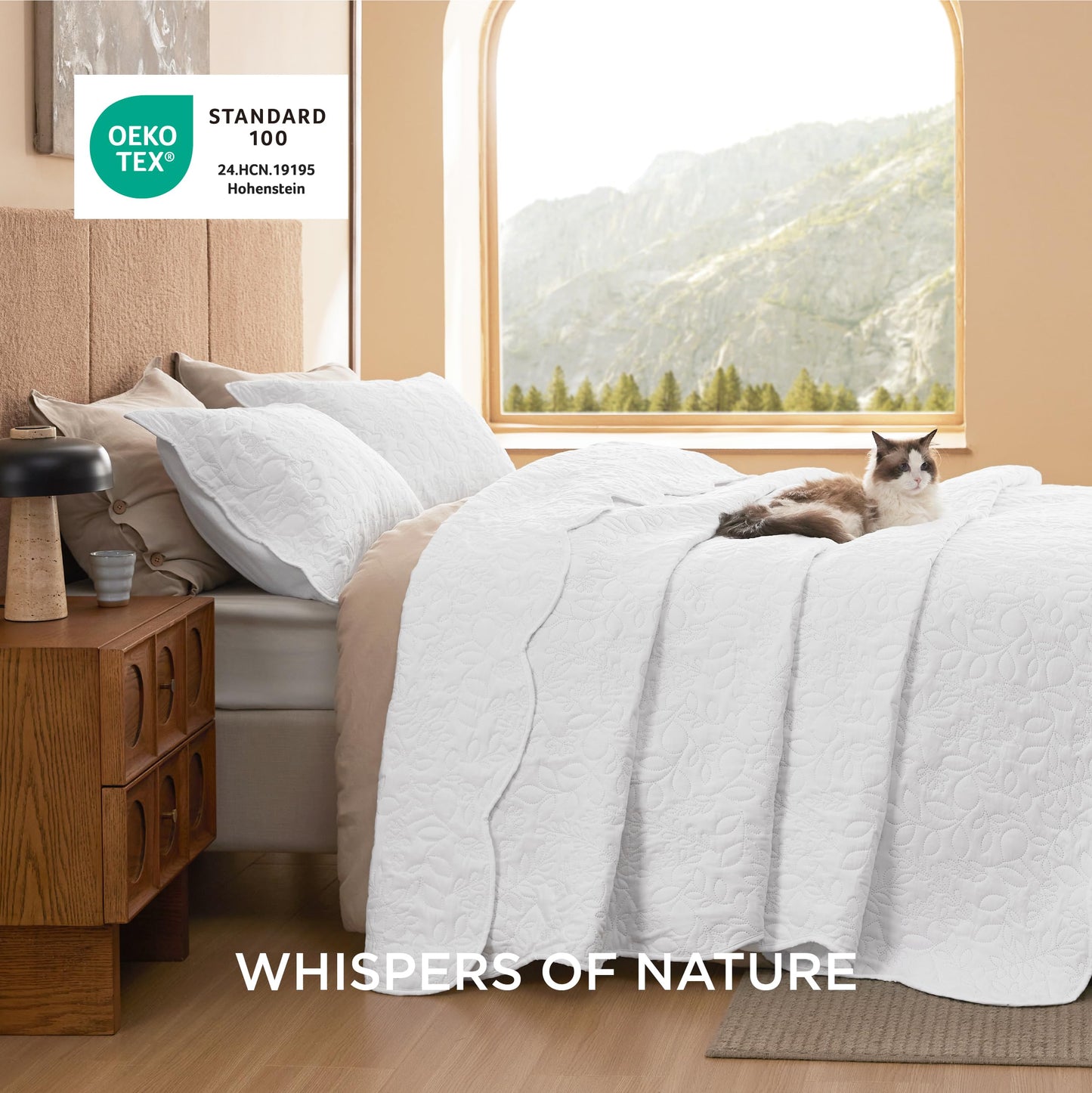 Bedsure Quilt King Size - Ultra Soft Pre-Washed Cloud-Like Bedding, All-Season Lightweight Comforter for Country Bedroom, Leaf Design Coverlet in Pure White, 106 x 96 Inches