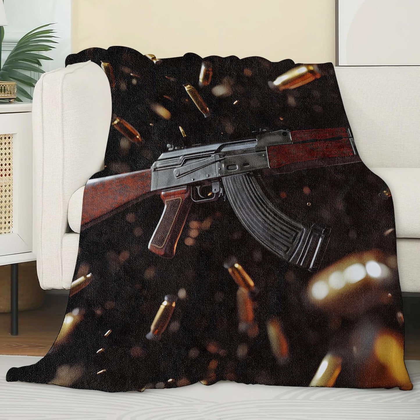 Gun Blanket for Adult Kids, Gun Decor Gifts for Sofa Couch Bed Living Room Soft, Flannel Gun Throw Decoration Soft Warm Lightweight Cozy 60" x 50"