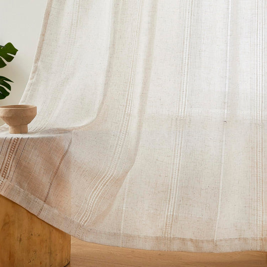 MYSKY HOME Natural Linen Boho Curtains for Living Room 84 Inches Long Light Filtering Semi Sheer Privacy Drapes for Bedroom, Farmhouse Rustic Hollowed-Out Home Decor Back Tab, 50" W×84" L, 2 Panels