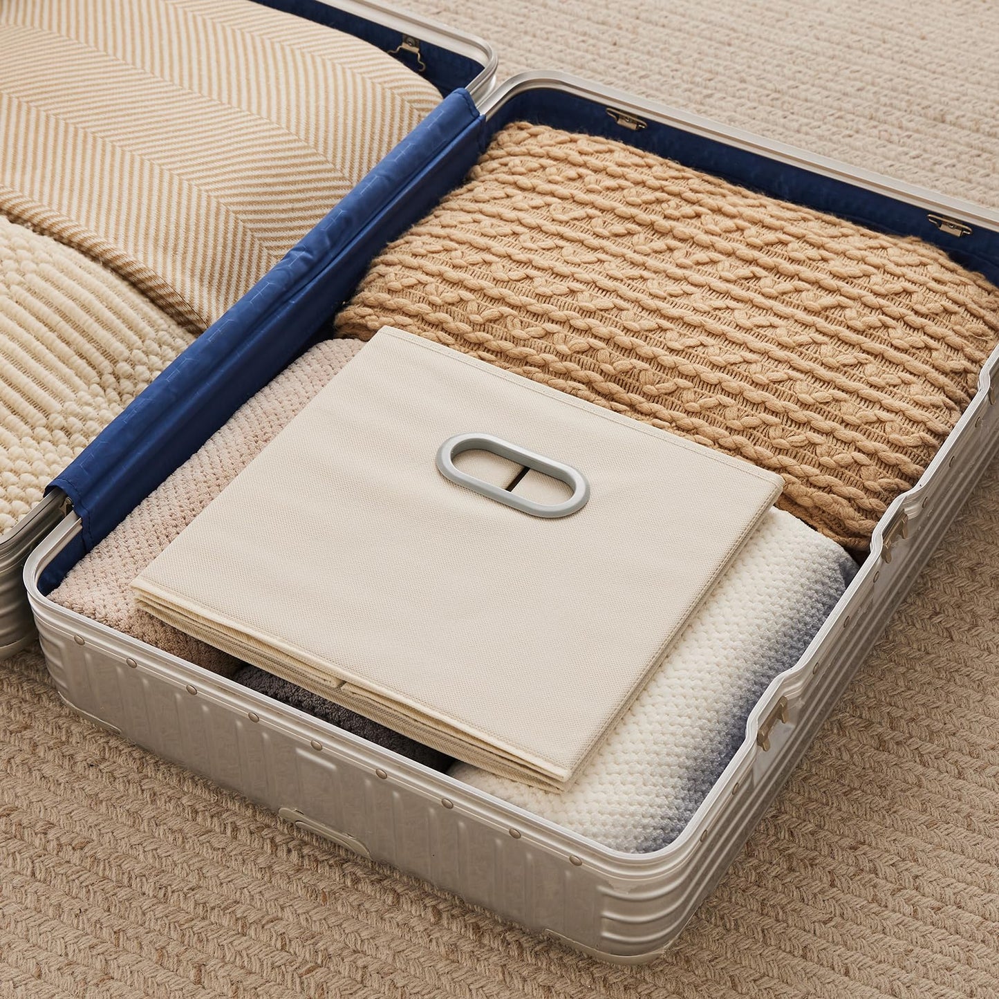MAX Houser 6 Pack Foldable Fabric Storage Bins with Handles - Ideal for Closet Organization, Bedroom （Beige,12"x12"x12"）