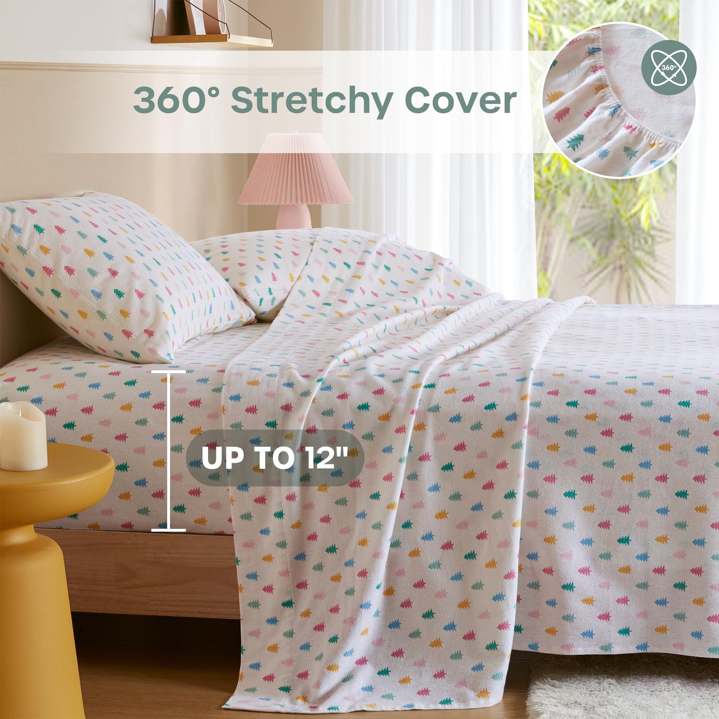 Intelligent Design Flannel Sheets Full, Cozy Soft 100% Cotton Flannel Bedding, Printed Warm Full Sheets Set, Ultra Soft Cold Weather Bed Sheet Set, Tree Block, 4 Piece