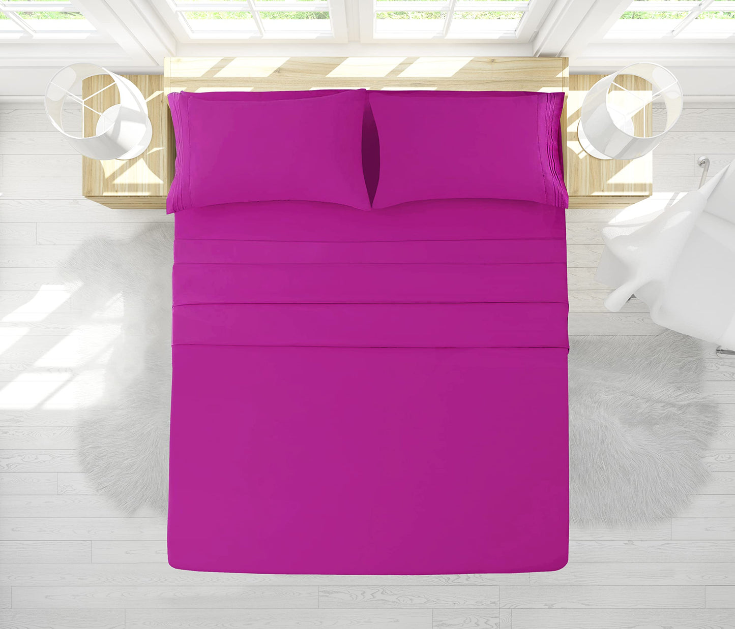 Vacco Queen Sheet Set - Luxury Hotel 1800 Series 4-Piece Bedding Sheets & Pillowcases - Ultra Soft Breathable & Cooling Bed Sheets - Deep Pocket - Wrinkle Resistant - 4 Piece Set - Queen, Hot Pink