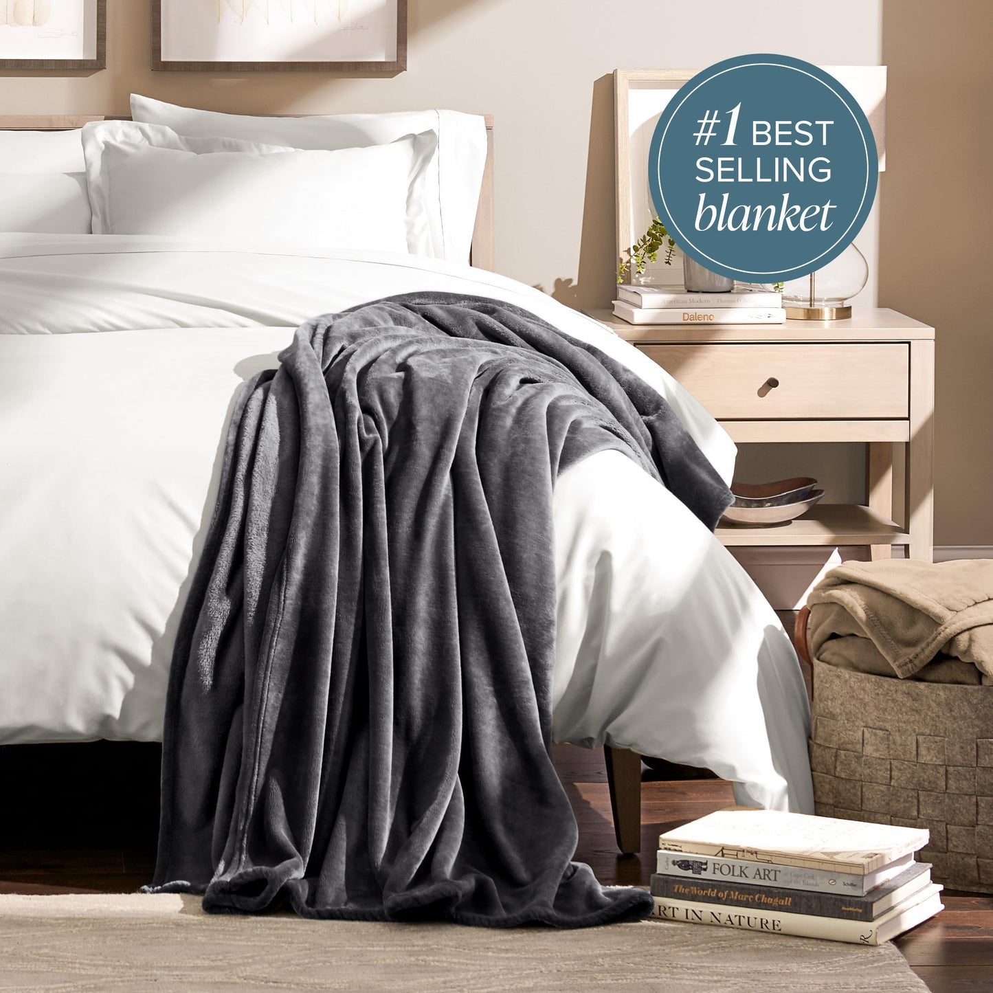 Bare Home Fleece Blanket - Full/Queen - Ultra-Soft Lightweight for Bed, Sofa, and Couch - Luxury Microplush - Cozy Warm Blanket (Full/Queen, Grey)